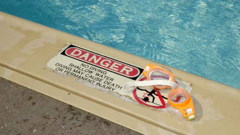 Pool Warning Sign and Goggles