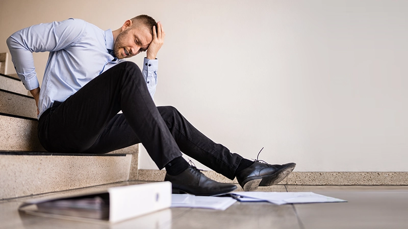 Fall and fall injury accident at workplace.